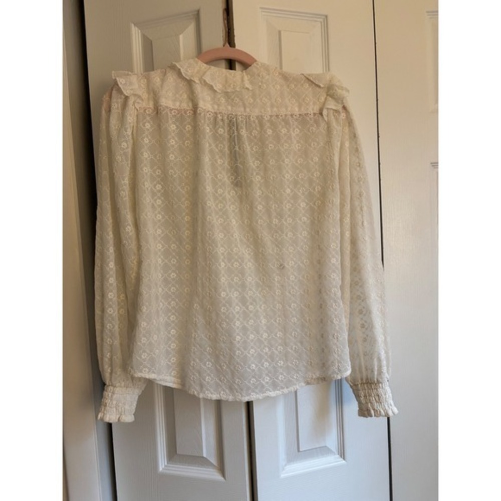 Maeve by Anthropologie Ivory Cream Wrap-Front Ruffle Blouse Size 8 boho feminine - Picture 7 of 7